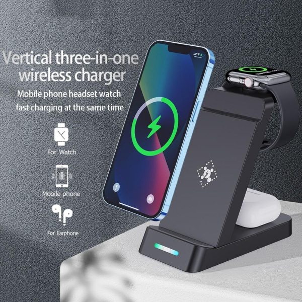 15W Qi Wireless Charger Stand For Iphone Iwatch Airpods - Black - Image 3