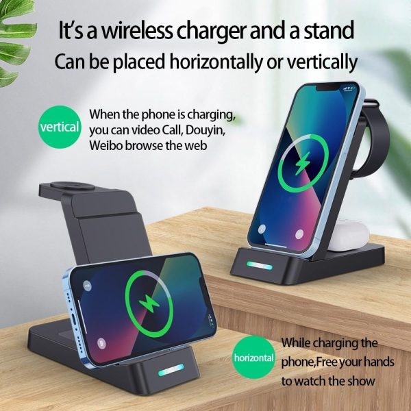 15W Qi Wireless Charger Stand For Iphone Iwatch Airpods - Black - Image 7