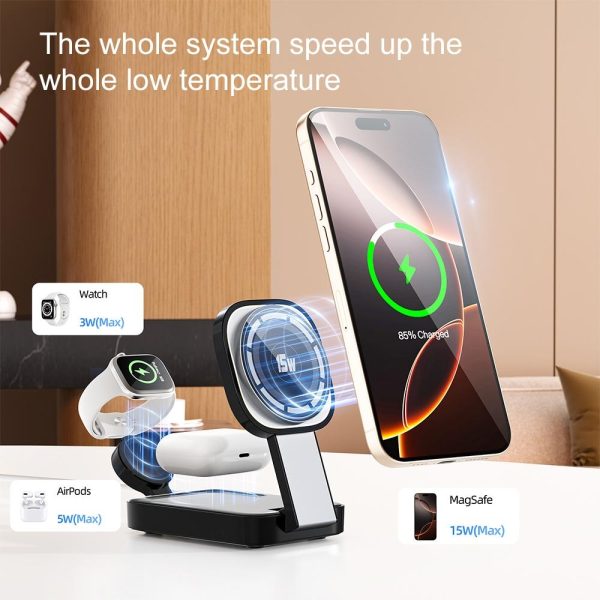 3 In 1 Magnetic Wireless Charger With Led Light - Black - Image 4