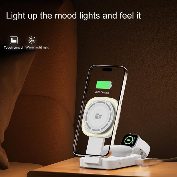 3 In 1 Magnetic Wireless Charger With Led Light - Black - Image 6