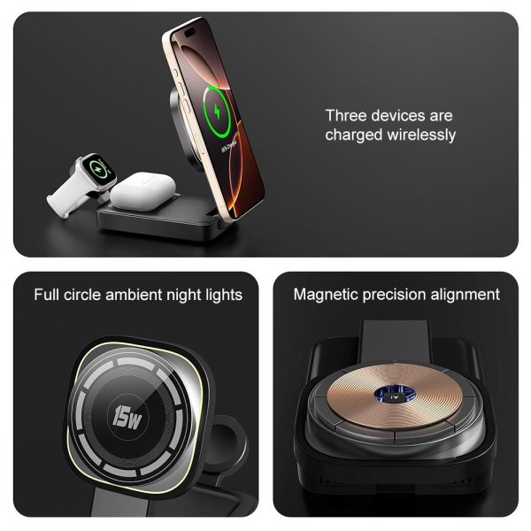 3 In 1 Magnetic Wireless Charger With Led Light - Black - Image 8
