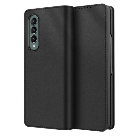 Foldable Leather Phone Case for Samsung Galaxy z Fold 4 - Horizontal Flip - Plain Black