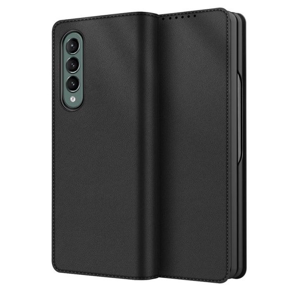 Foldable Leather Phone Case for Samsung Galaxy z Fold 4 - Horizontal Flip - Plain Black