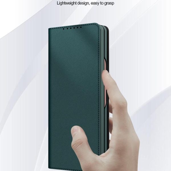 Foldable Leather Phone Case for Samsung Galaxy z Fold 4 - Horizontal Flip - Plain Black - Image 8
