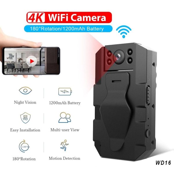 180 Degree Mini Wifi Camera With Back Clip - Black - Image 7