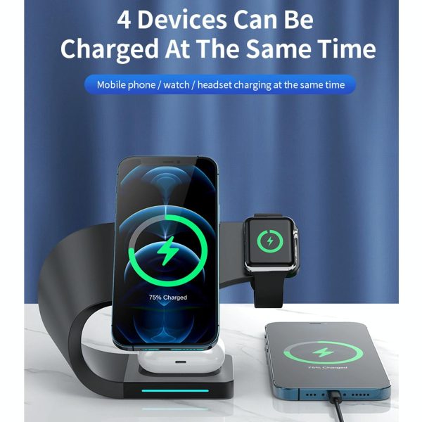 4 In 1 Magnetic Wireless Charger For Iphone Iwatches Airpods - Black - Image 4