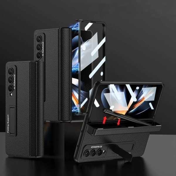 Leather Phone Case with Foldable Hinge and Holder - Black - Image 2
