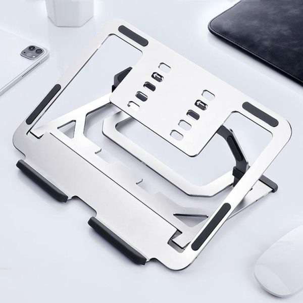 Foldable Aluminum Laptop Stand for Desktop Cooling - Elegant Silver - Image 3