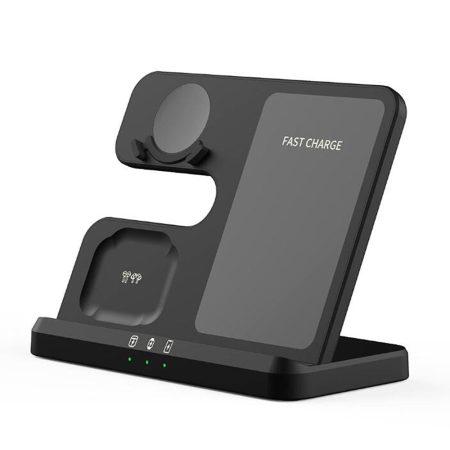 3 In 1 Wireless Charger For Mobile Phone Watch And Earphones Black