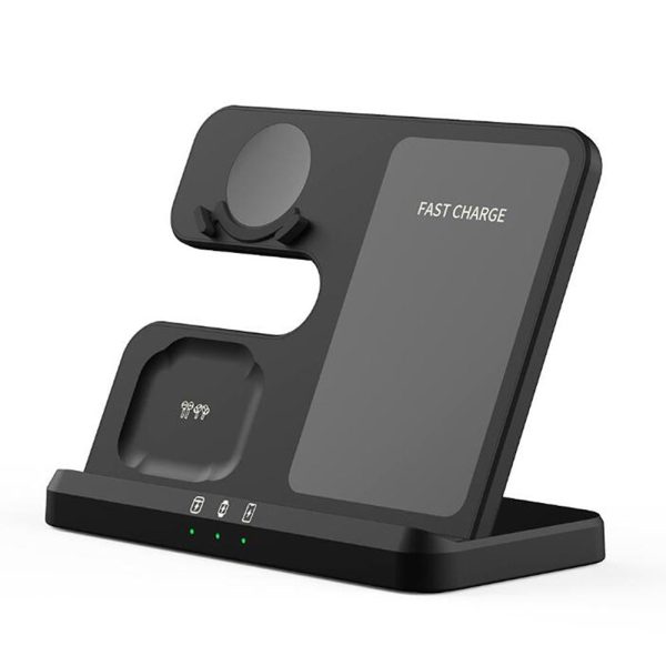 3 In 1 Wireless Charger For Mobile Phone Watch And Earphones Black - Image 2