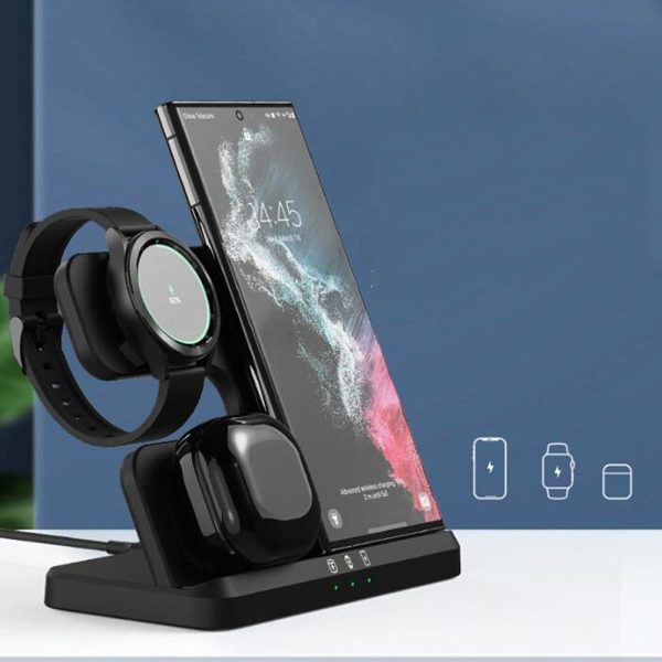 3 In 1 Wireless Charger For Mobile Phone Watch And Earphones Black - Image 3
