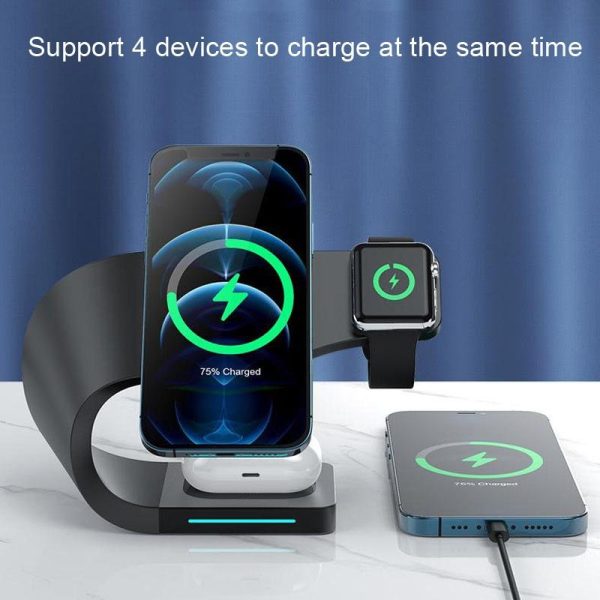 4 In 1 Wireless Charger For Phone Watch Airpods - Black - Image 3
