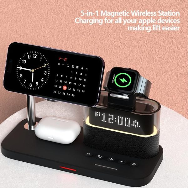 15W Wireless Charger Clock Lamp Multifunctional - Black - Image 3