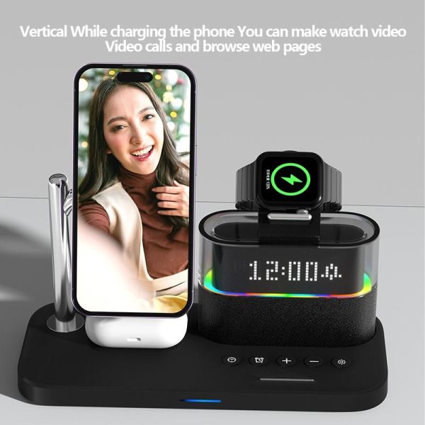 15W Wireless Charger Clock Lamp Multifunctional - Black - Image 7