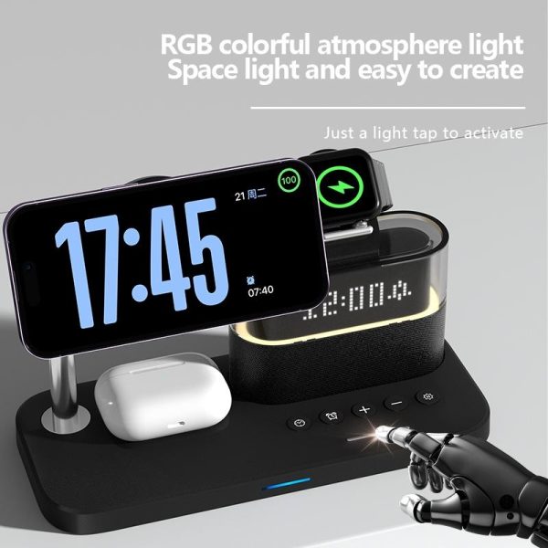15W Wireless Charger Clock Lamp Multifunctional - Black - Image 8