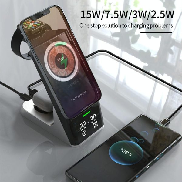 15W 6 In 1 Magnetic Wireless Charger With Clock For Iwatch / Airpods - Image 3