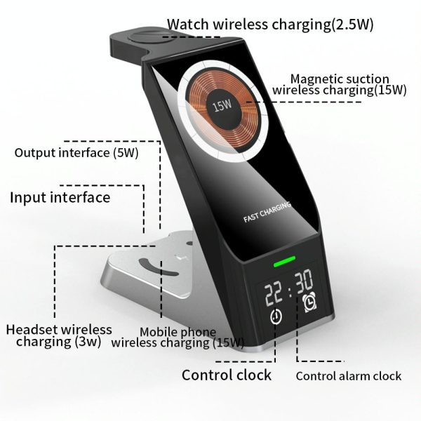 15W 6 In 1 Magnetic Wireless Charger With Clock For Iwatch / Airpods - Image 7