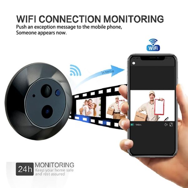 1080P Wifi Smart Cat Eye Video Doorbell - 4.3 Colour Screen - Hidden - Black - Image 4
