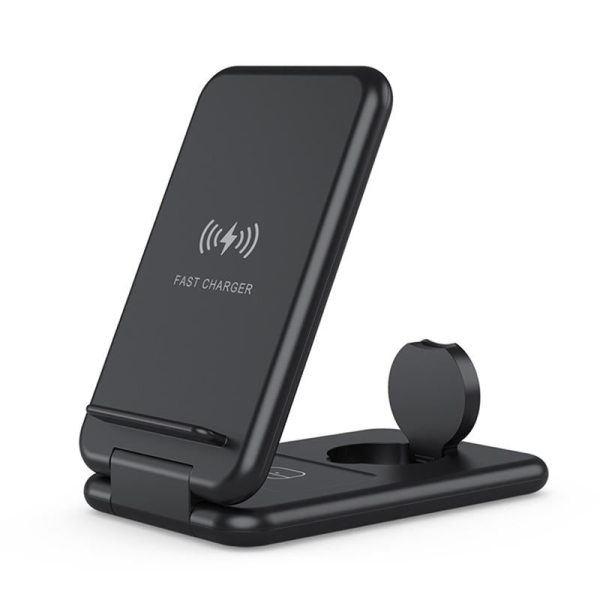 15W 3 In 1 Foldable Wireless Charger For Iphones Iwatchs Airpods - Black - Image 2