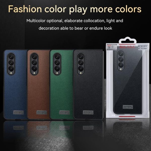 Handmade Leather Shockproof Tpu Case for Samsung Galaxy z Fold 4 - Green - Image 3