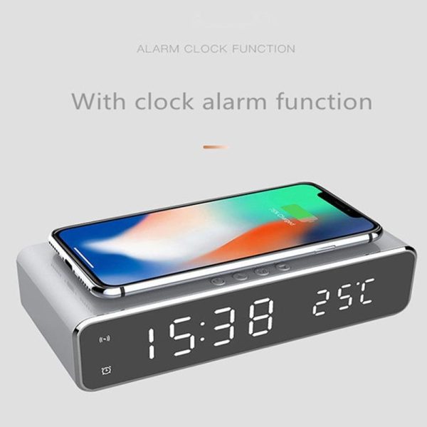 Wireless Charging Desktop Phone With Clock & Temperature Display - Silver - Image 3