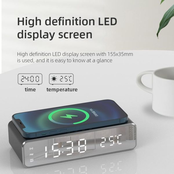Wireless Charging Desktop Phone With Clock & Temperature Display - Silver - Image 5