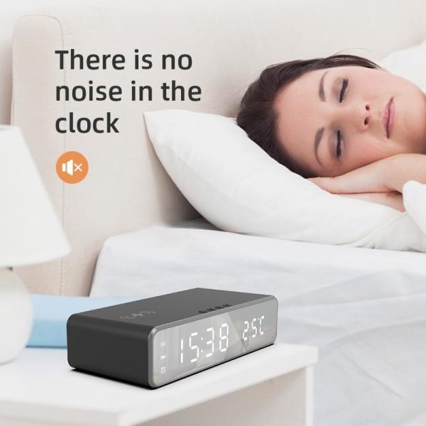 Wireless Charging Desktop Phone With Clock & Temperature Display - Silver - Image 7