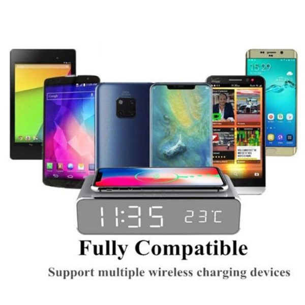 Wireless Charging Desktop Phone With Clock & Temperature Display - Silver - Image 9