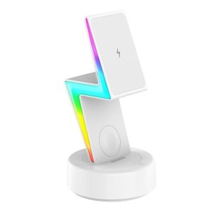 3 In 1 Rgb Light Magnetic Phone Holder With Wireless Charging - White - Image 1