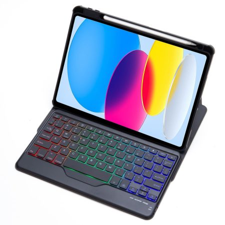 360 Rotation Bluetooth Keyboard Leather Case For Ipad 10.9 2022 With Backlight - Black