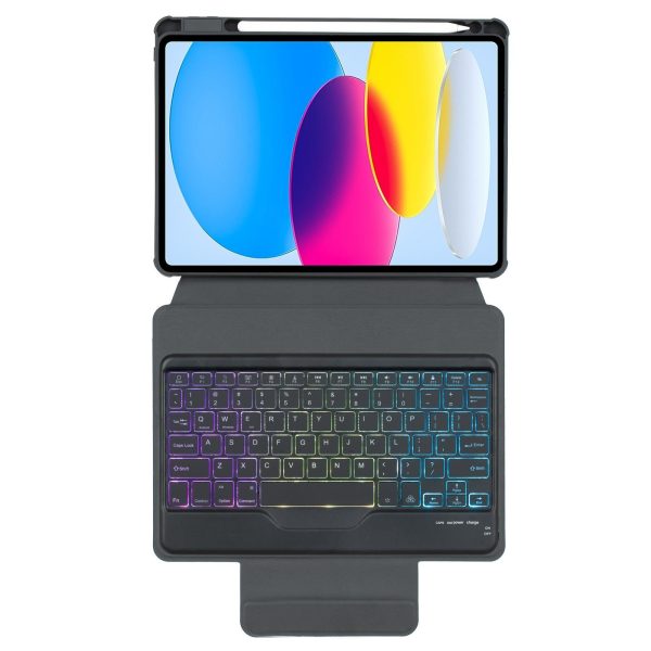 360 Rotation Bluetooth Keyboard Leather Case For Ipad 10.9 2022 With Backlight - Black - Image 12