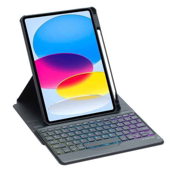 360 Rotation Bluetooth Keyboard Leather Case For Ipad 10.9 2022 With Backlight - Black - Image 13
