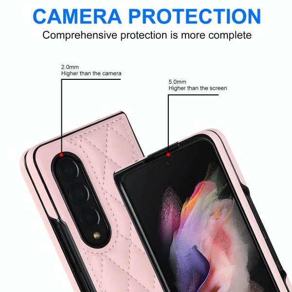 Foldable Microfiber Phone Case for Samsung Galaxy z Fold 4 - Rhombic Design - Black - Image 4