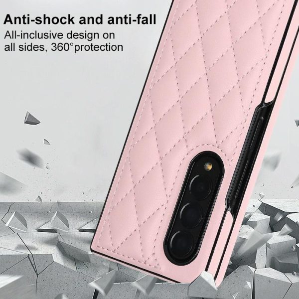 Foldable Microfiber Phone Case for Samsung Galaxy z Fold 4 - Rhombic Design - Black - Image 7