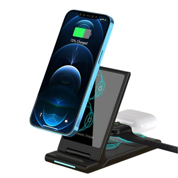 15W Foldable 3 In 1 Wireless Charger Black - Image 2