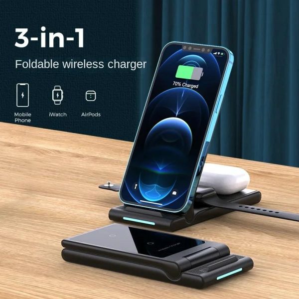 15W Foldable 3 In 1 Wireless Charger Black - Image 4