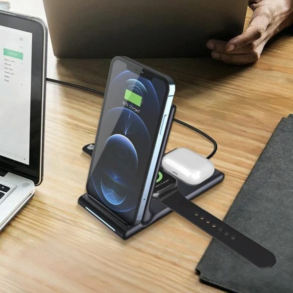15W Foldable 3 In 1 Wireless Charger Black - Image 6