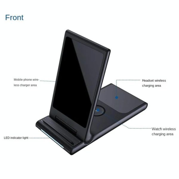 15W Foldable 3 In 1 Wireless Charger Black - Image 8