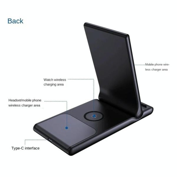 15W Foldable 3 In 1 Wireless Charger Black - Image 9