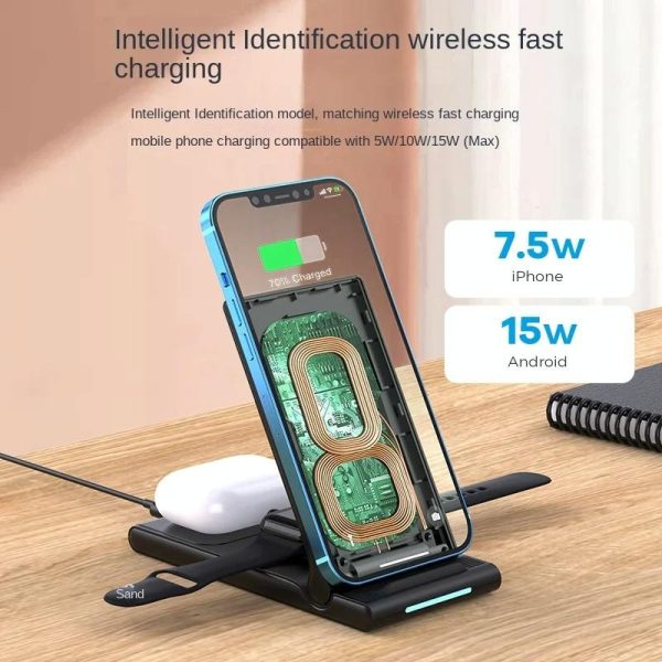 15W Foldable 3 In 1 Wireless Charger Black - Image 11