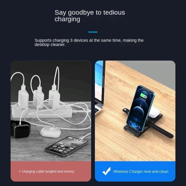 15W Foldable 3 In 1 Wireless Charger Black - Image 13