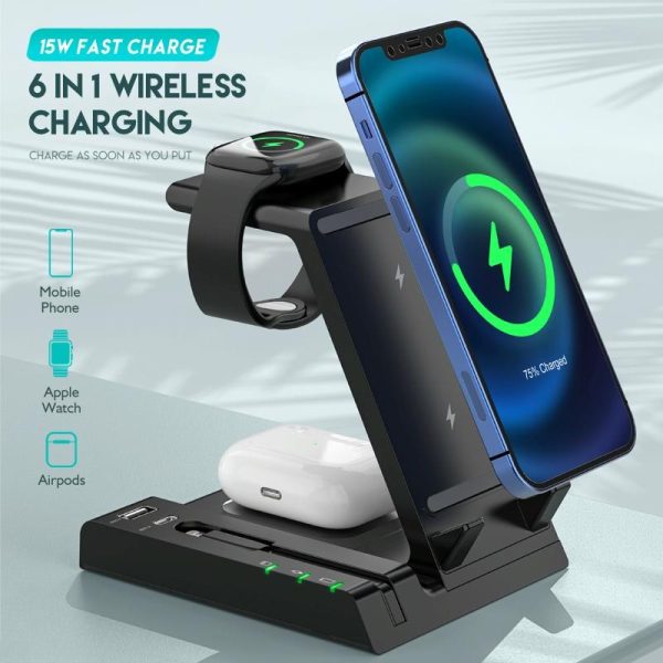 6 In 1 Fast Wireless Charger Stand Black - Image 3