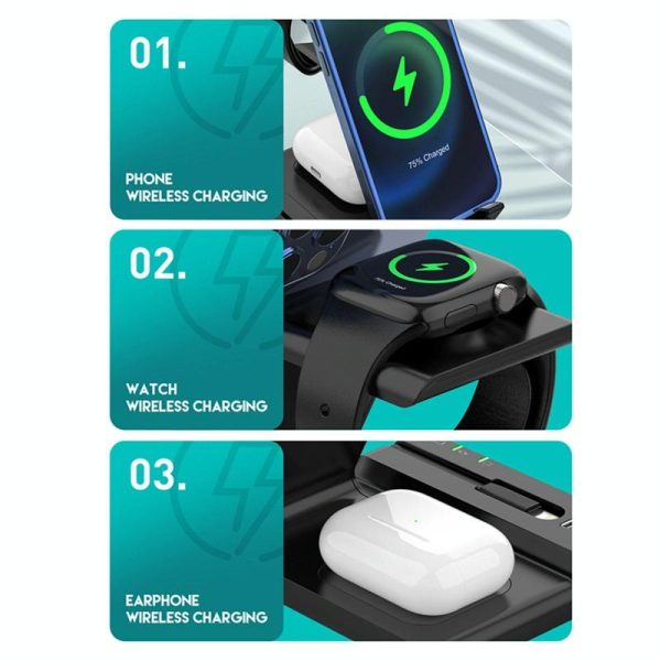 6 In 1 Fast Wireless Charger Stand Black - Image 6