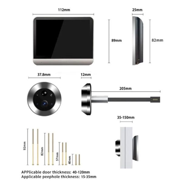 1080P Wifi Smart Cat Eye Video Doorbell With 4.3 Colour Screen And Hidden Graffiti Design - Black - Image 3