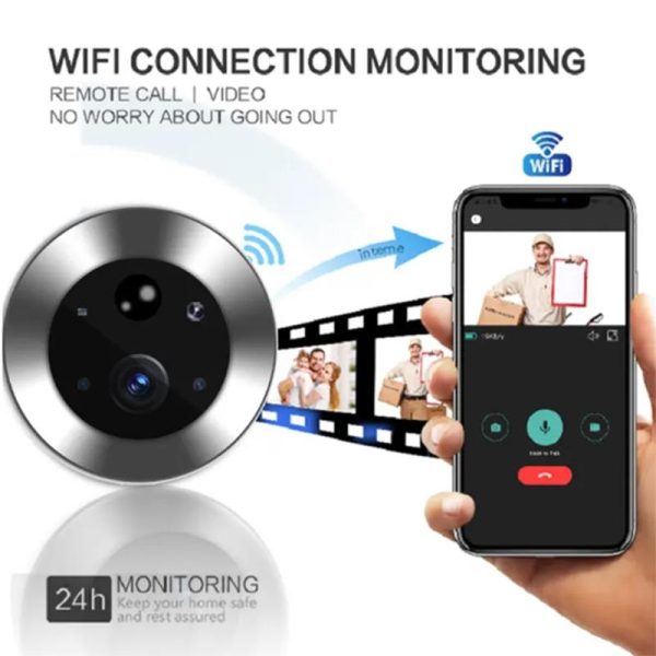 1080P Wifi Smart Cat Eye Video Doorbell With 4.3 Colour Screen And Hidden Graffiti Design - Black - Image 6