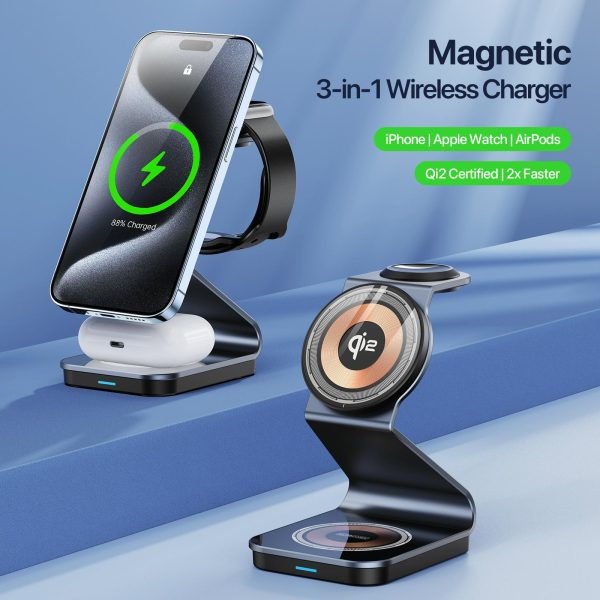 15W 3 In 1 Magnetic Wireless Charger Stand Black - Image 3