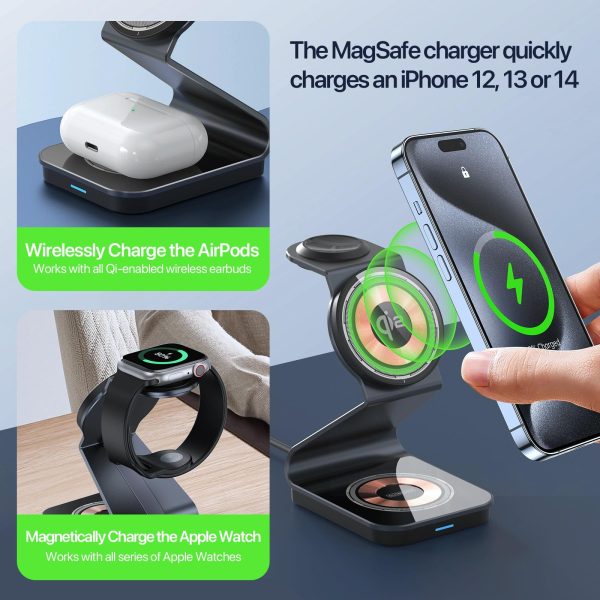 15W 3 In 1 Magnetic Wireless Charger Stand Black - Image 4