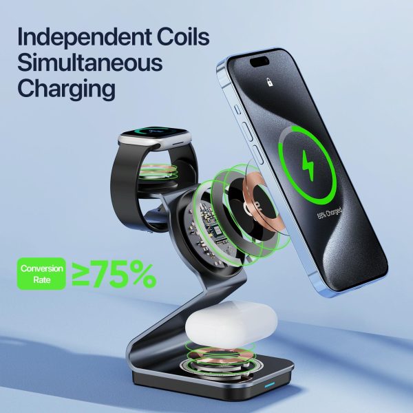 15W 3 In 1 Magnetic Wireless Charger Stand Black - Image 6