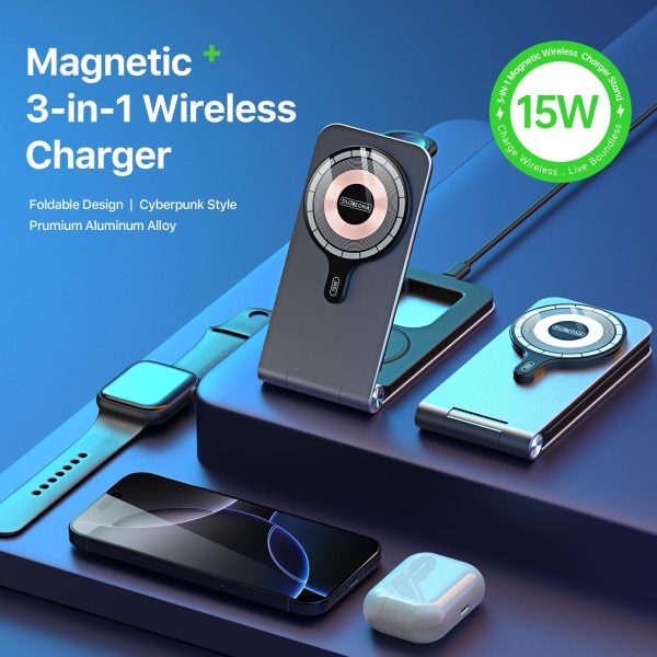 15W 3 In 1 Foldable Magnetic Wireless Charger Grey - Image 4