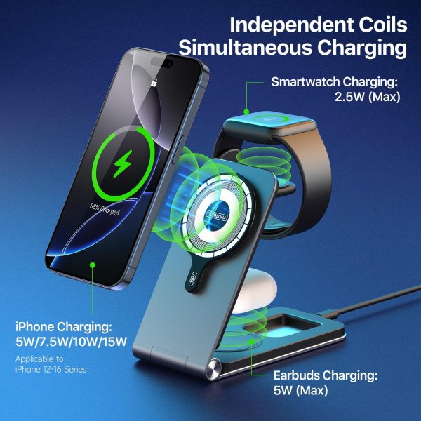 15W 3 In 1 Foldable Magnetic Wireless Charger Grey - Image 5